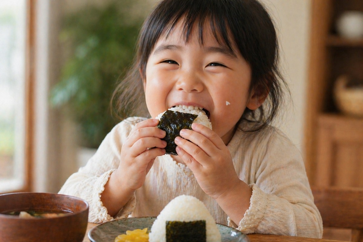 米と音 お米を笑顔で食べる子ども